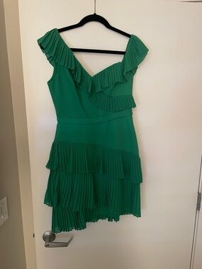 BCBGMaxAzria Emerald Green Pleated Ruffle Mini Dress